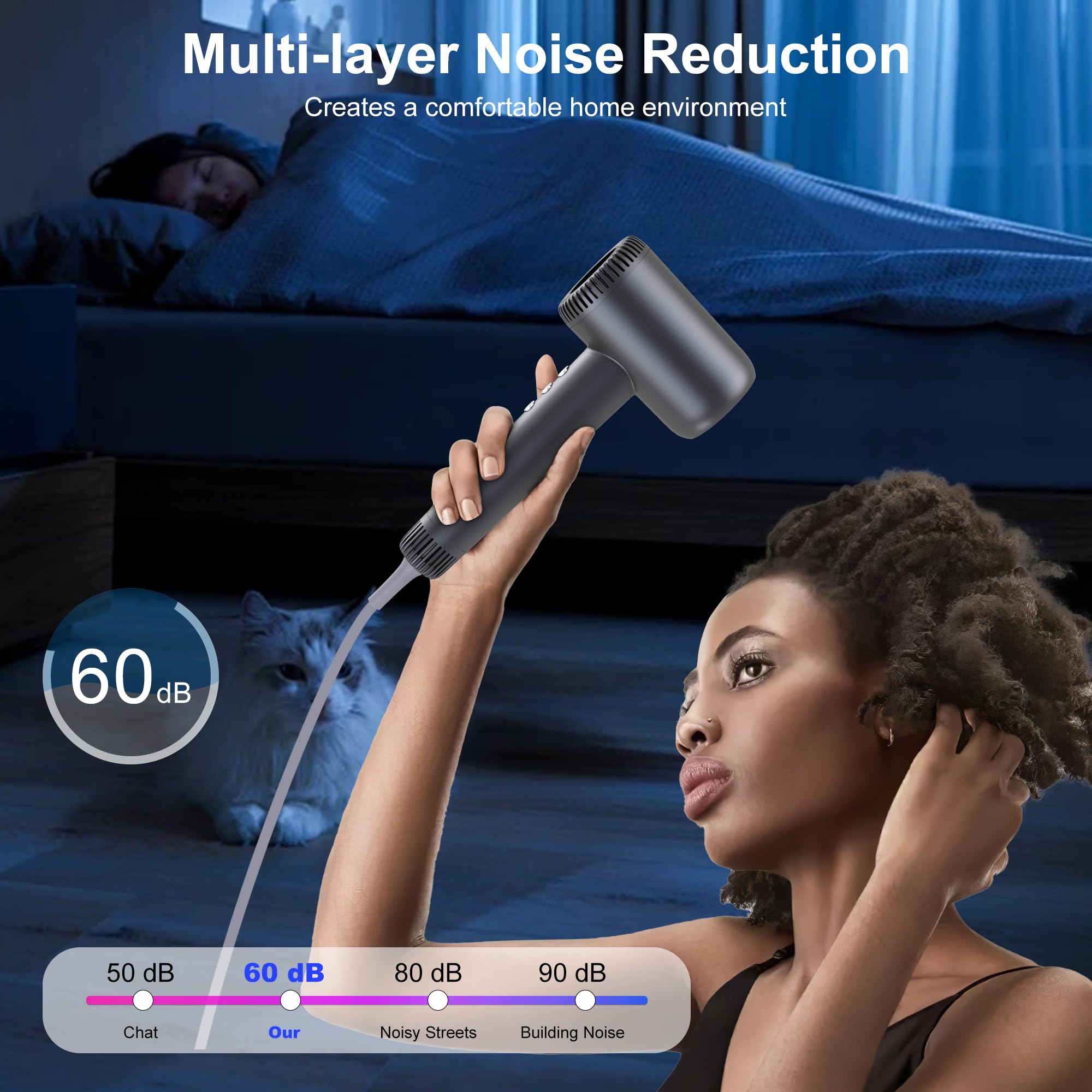 Syvekk hair dryer diffuser-nozzle demonstrates curl volume and natural shape.