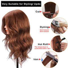 SZCY LLC mannequin head with dark brown real hair ideal for cutting and braiding practice.