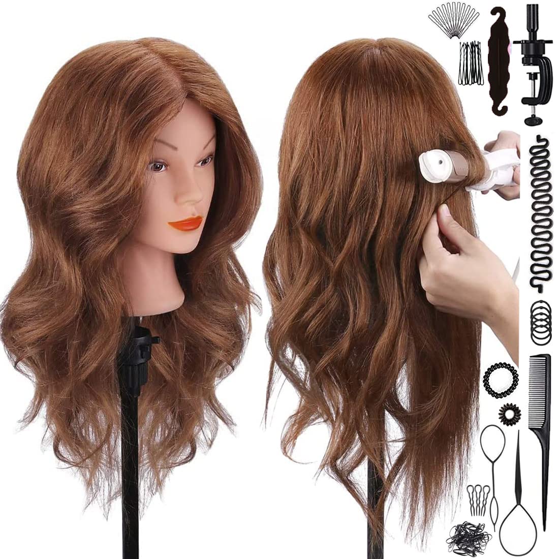 SZCY LLC mannequin head close-up shows dense real hair for versatile styling practice.