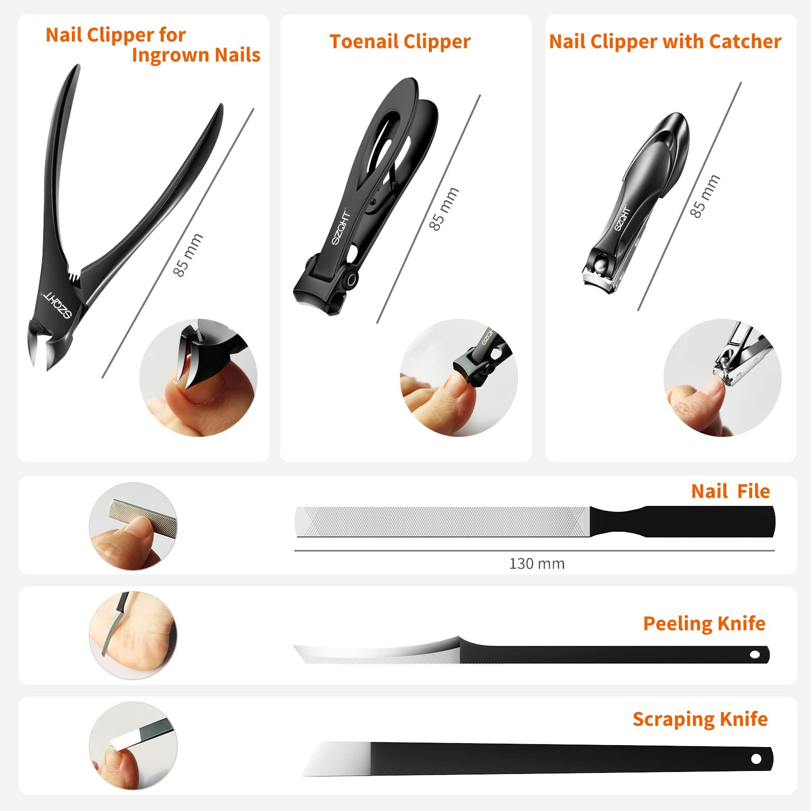 SZQHT podiatrist toenail clippers set ergonomic handle enables precise clipping