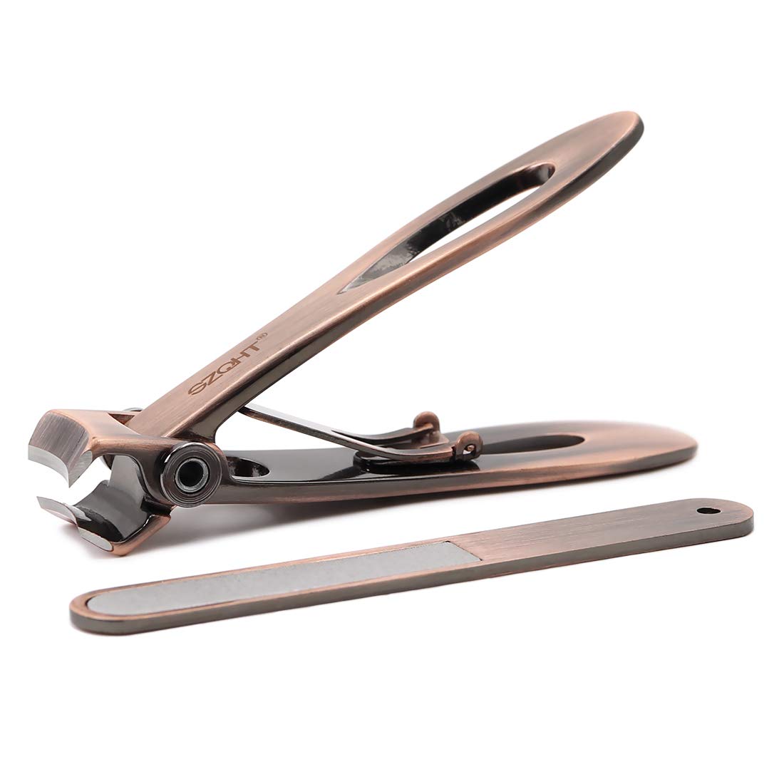 SZQHT Ultra Wide Jaw Opening Toenail Clippers bronze close-up for easy trimming of thick nails.