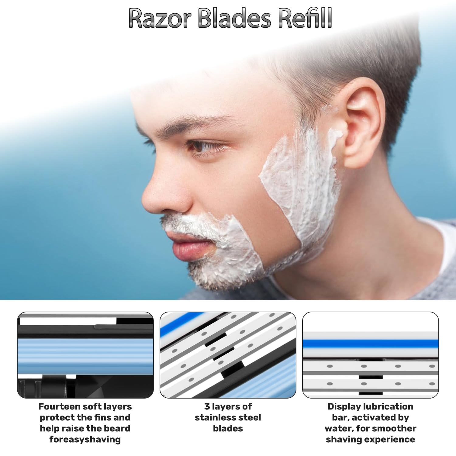T.Chilyn Ma-ch 3 compatibility highlighting universal fit and smooth, tug-free shaving.