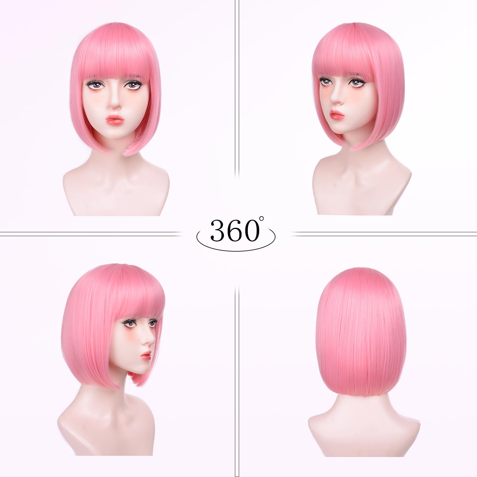 T-color Pink Bob Wig bangs close-up shows soft fringe and natural texture.
