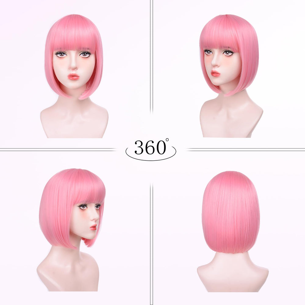 T-color Pink Bob Wig bangs close-up shows soft fringe and natural texture.