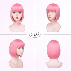 T-color Pink Bob Wig bangs close-up shows soft fringe and natural texture.