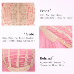 T-color Pink Bob Wig soft synthetic hair close-up emphasizes smooth feel and heat styling.