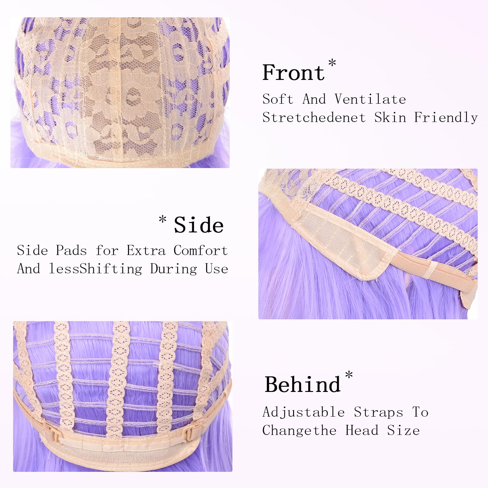 T-color Purple Bob Wig adjustable-cap ensures secure, comfy fit.