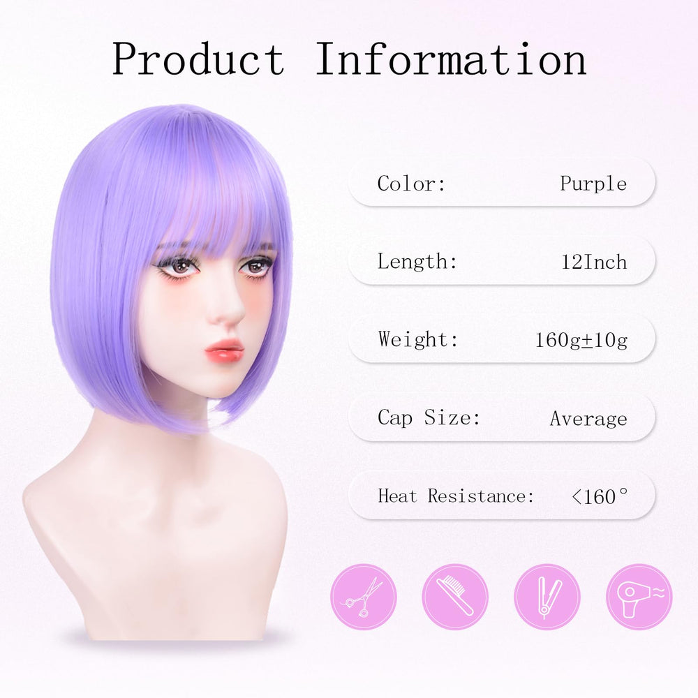 T-color Purple Bob Wig heat-friendly fiber enables versatile heat styling.