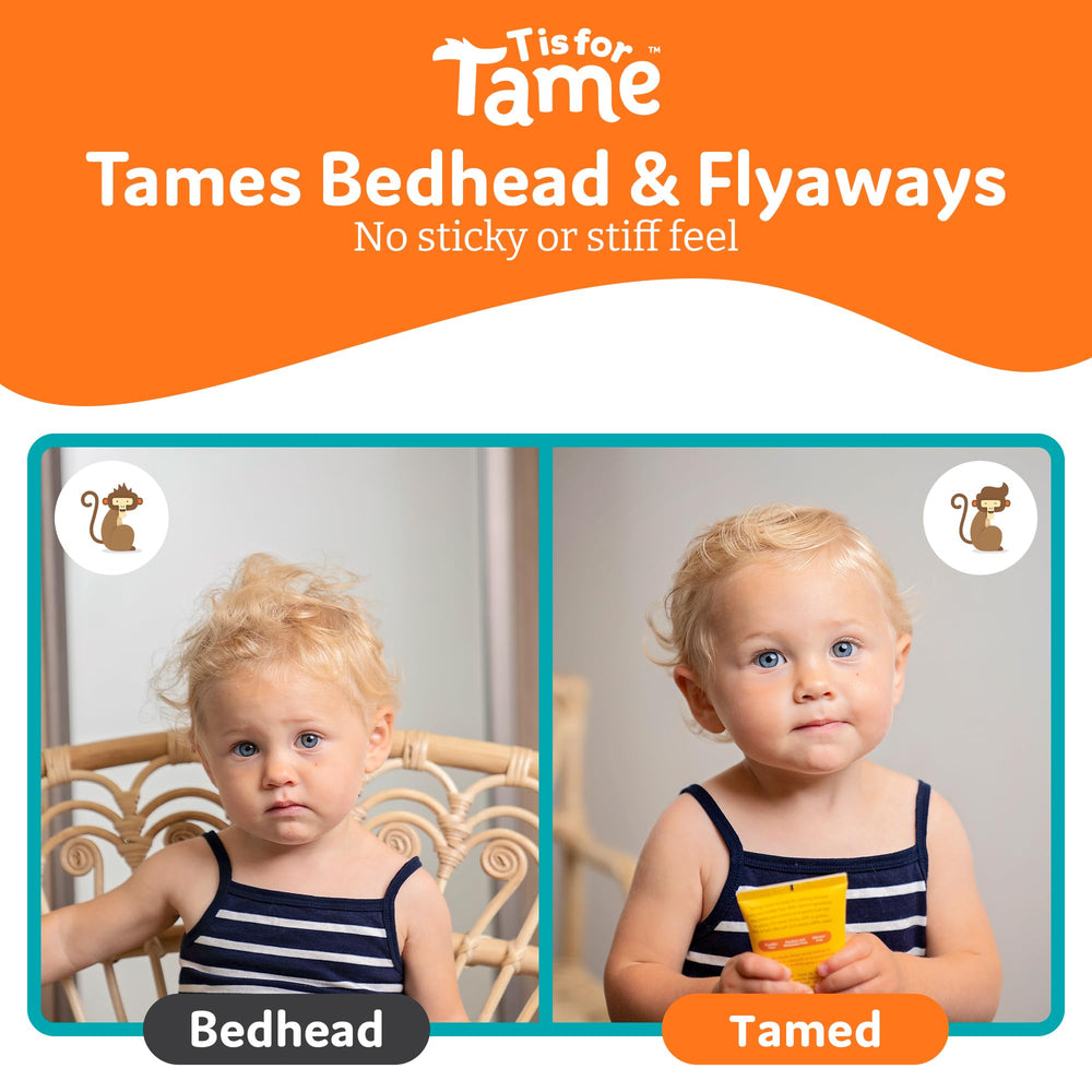 Child hair being brushed with T is for Tame, easy detangling