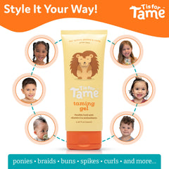 T is for Tame gel, control de frizz para cabellos infantiles de forma suave.