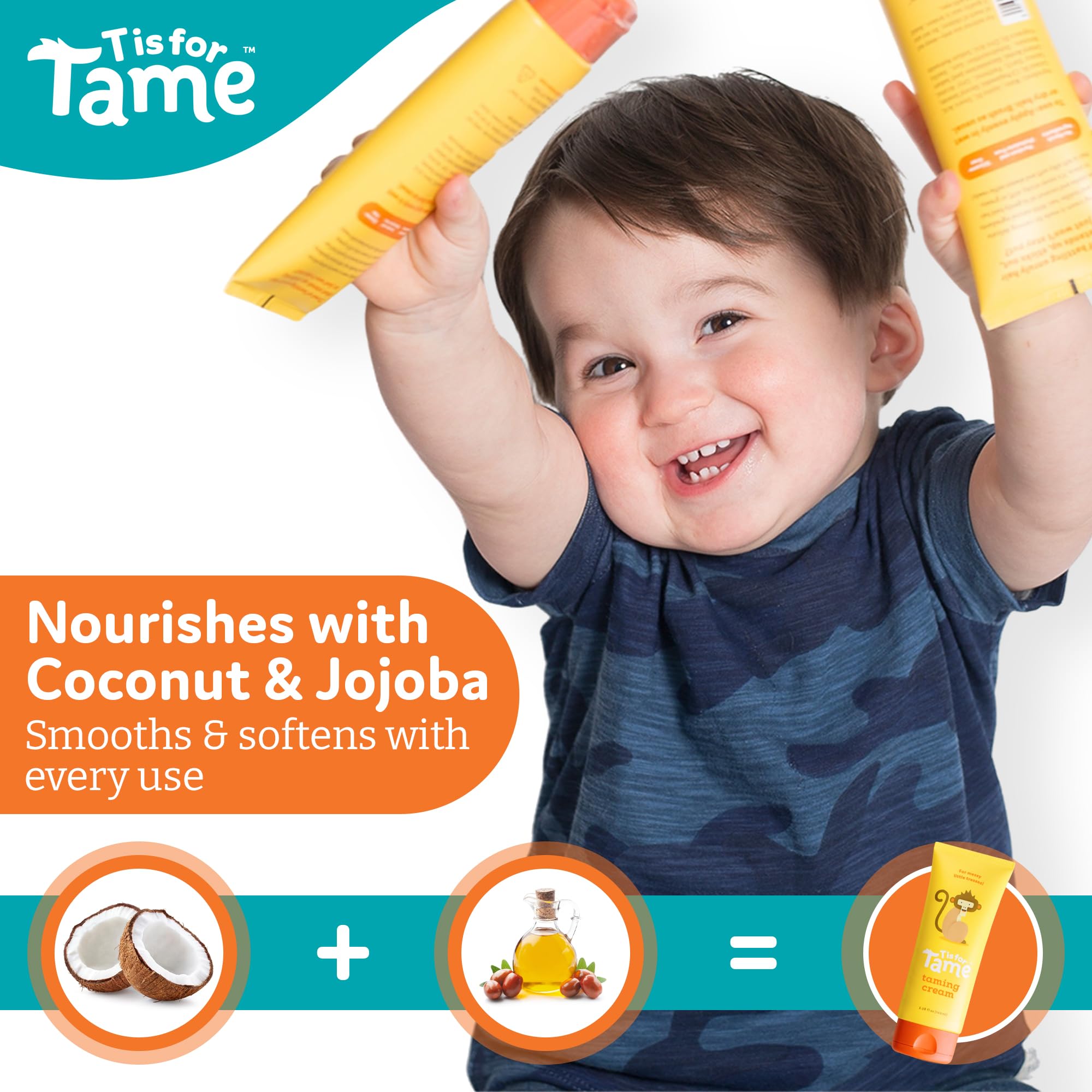 T is for Tame smoothing cream on straight hair for easy brush-through.