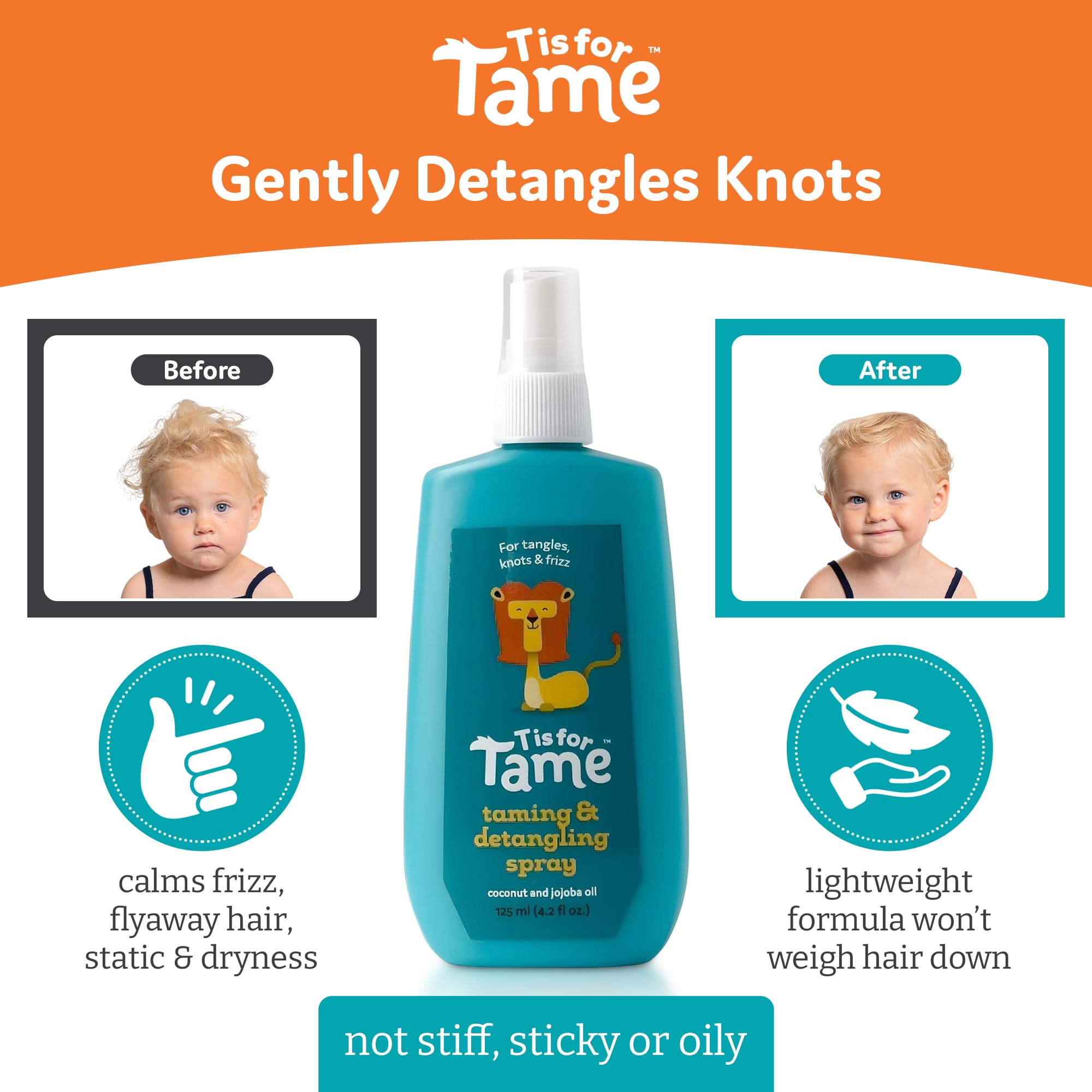 T is for Tame untangled-kids-hair reveals smoother tresses with coconut oil nourishment.