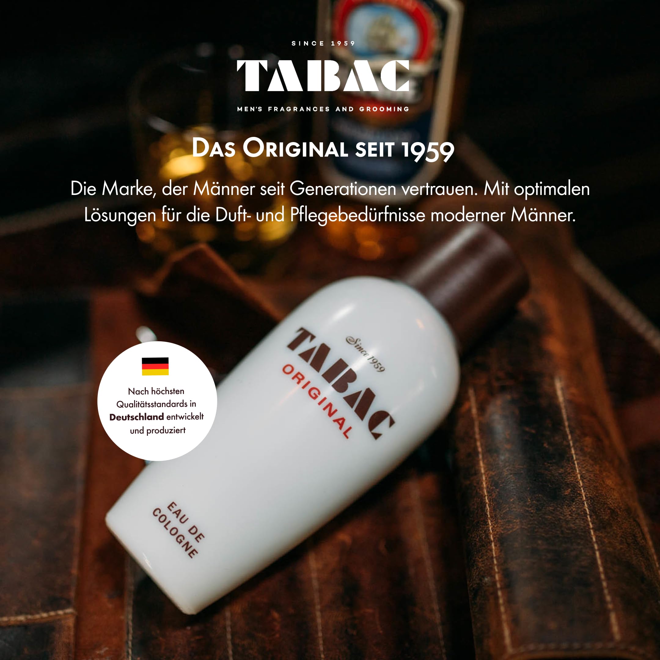 Tabac Original bottle closeup highlights classic design for everyday wear.