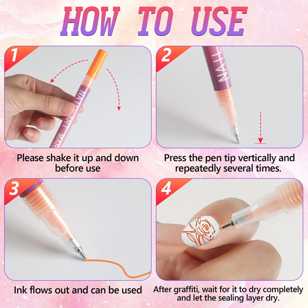 Tabriyot nail art pens easy to use by shaking and drawing quick patterns