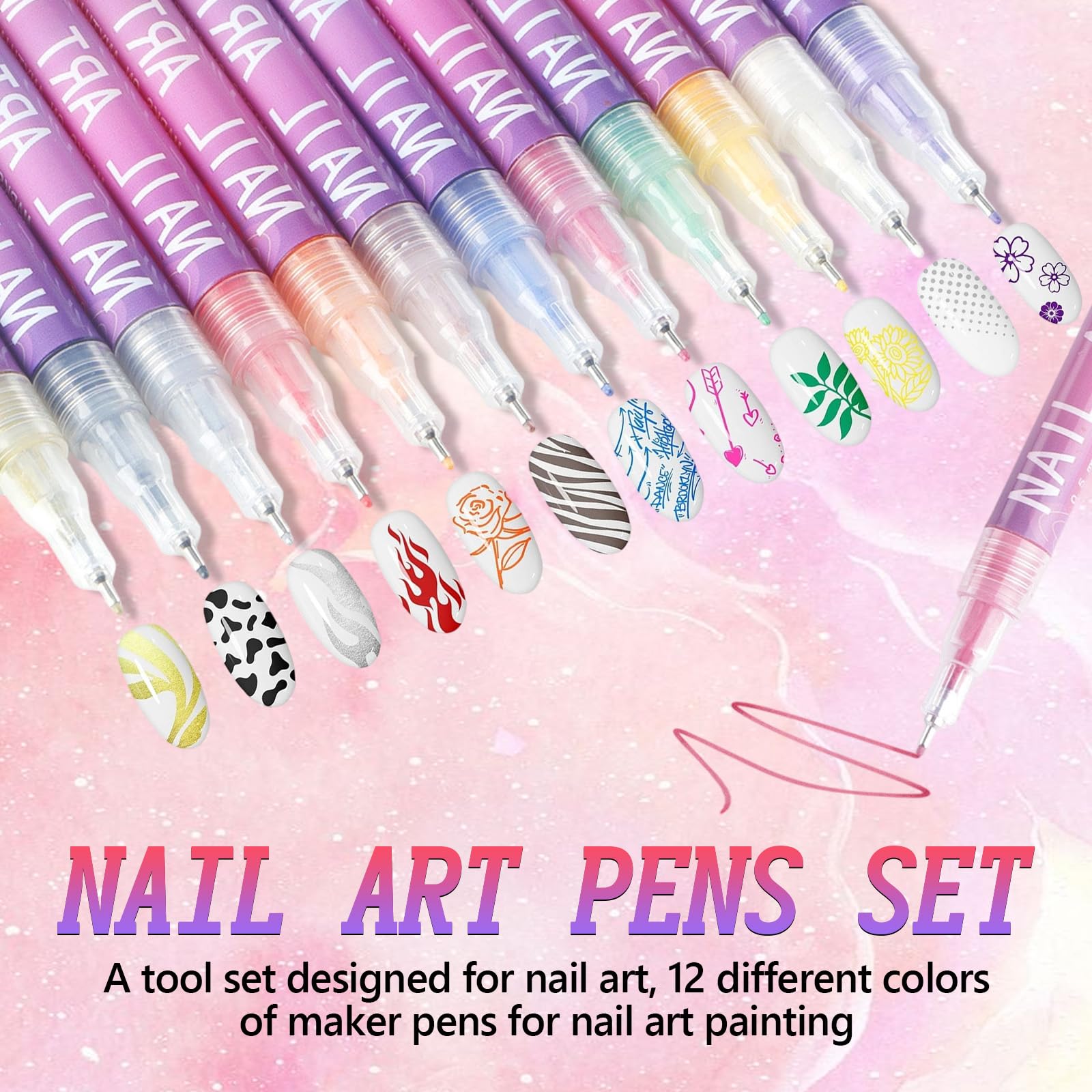 Tabriyot nail art pens 0.5mm tip for precise detailing and intricate line work