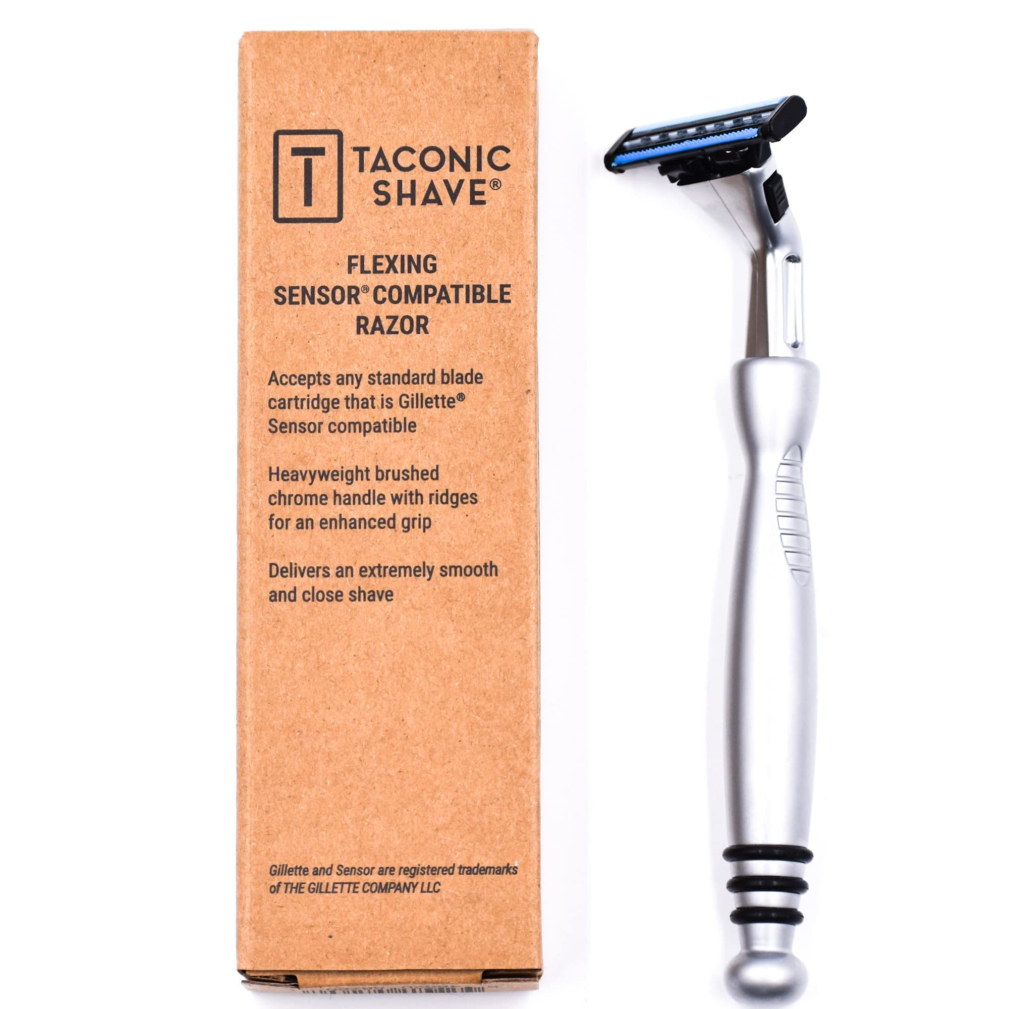 Taconic Shave close-comfort shave: balanced weight supports a smoother glide.
