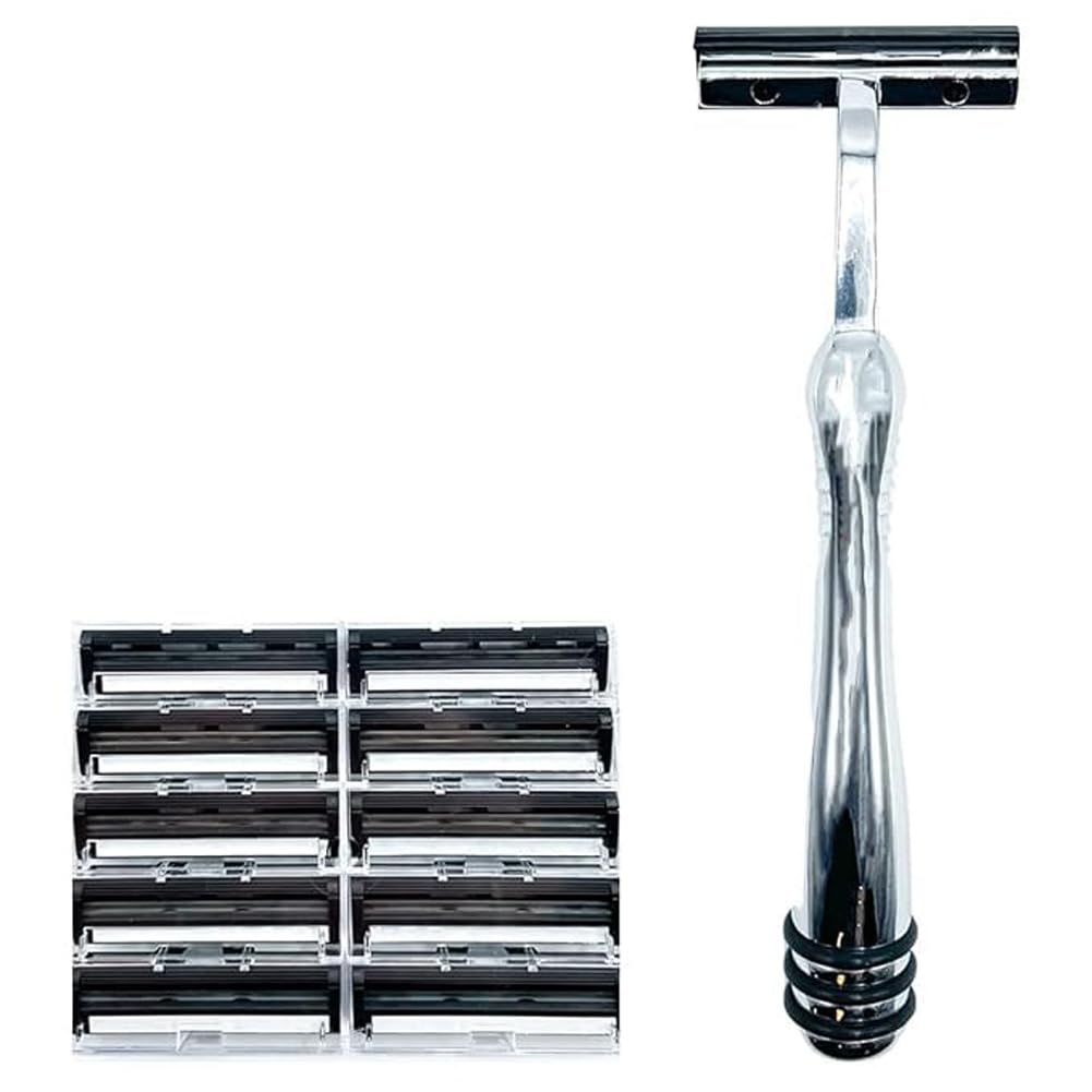 Taconic Shave heavyweight razor handle with chrome plating and grip for a secure wet-shaving hold