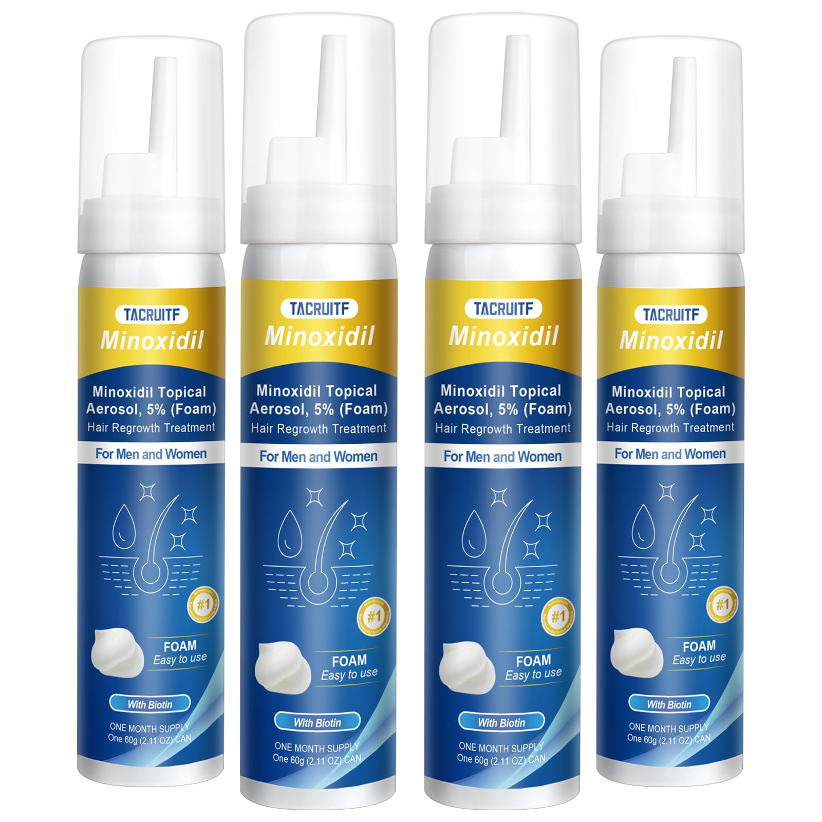 Tacruitf Minoxidil Foam 4-pack display for convenient regrowth routine