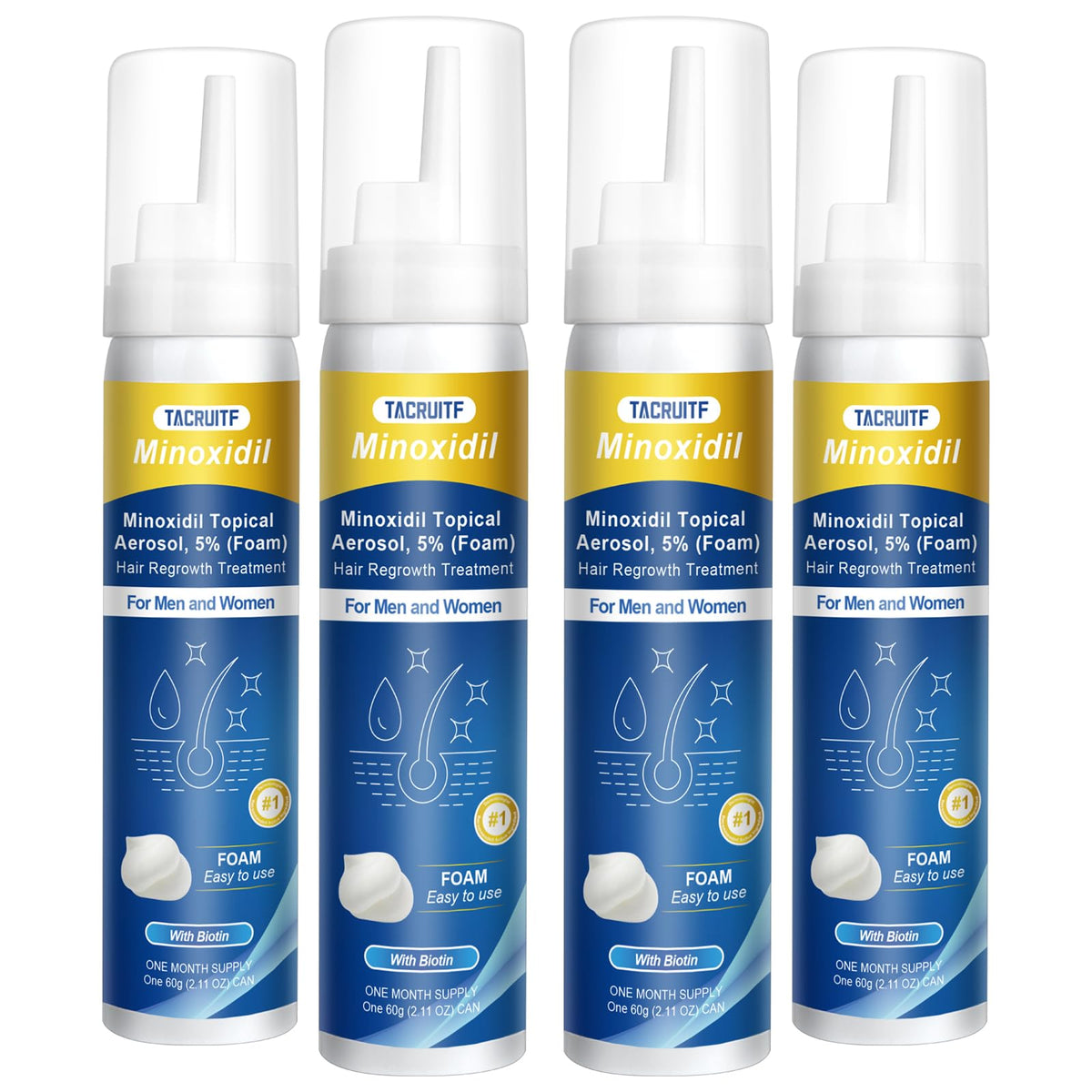 Tacruitf Minoxidil Foam 4-pack display for convenient regrowth routine