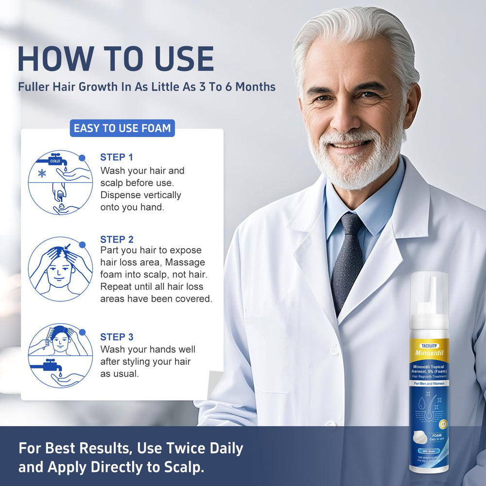 Tacruitf Minoxidil Foam application on scalp
