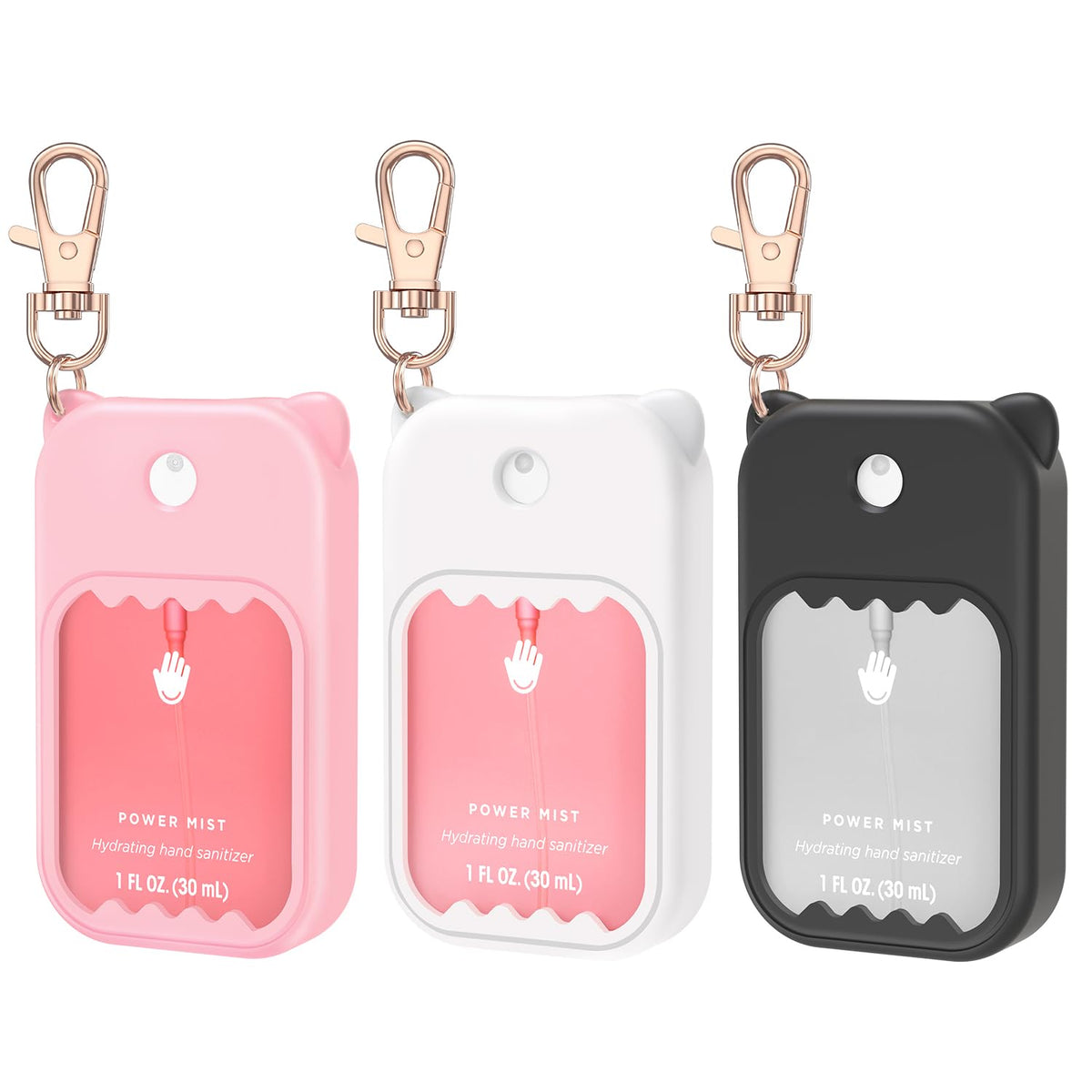 taessv three-piece silicone hand sanitizer case pink protects the Touchland bottle on the go