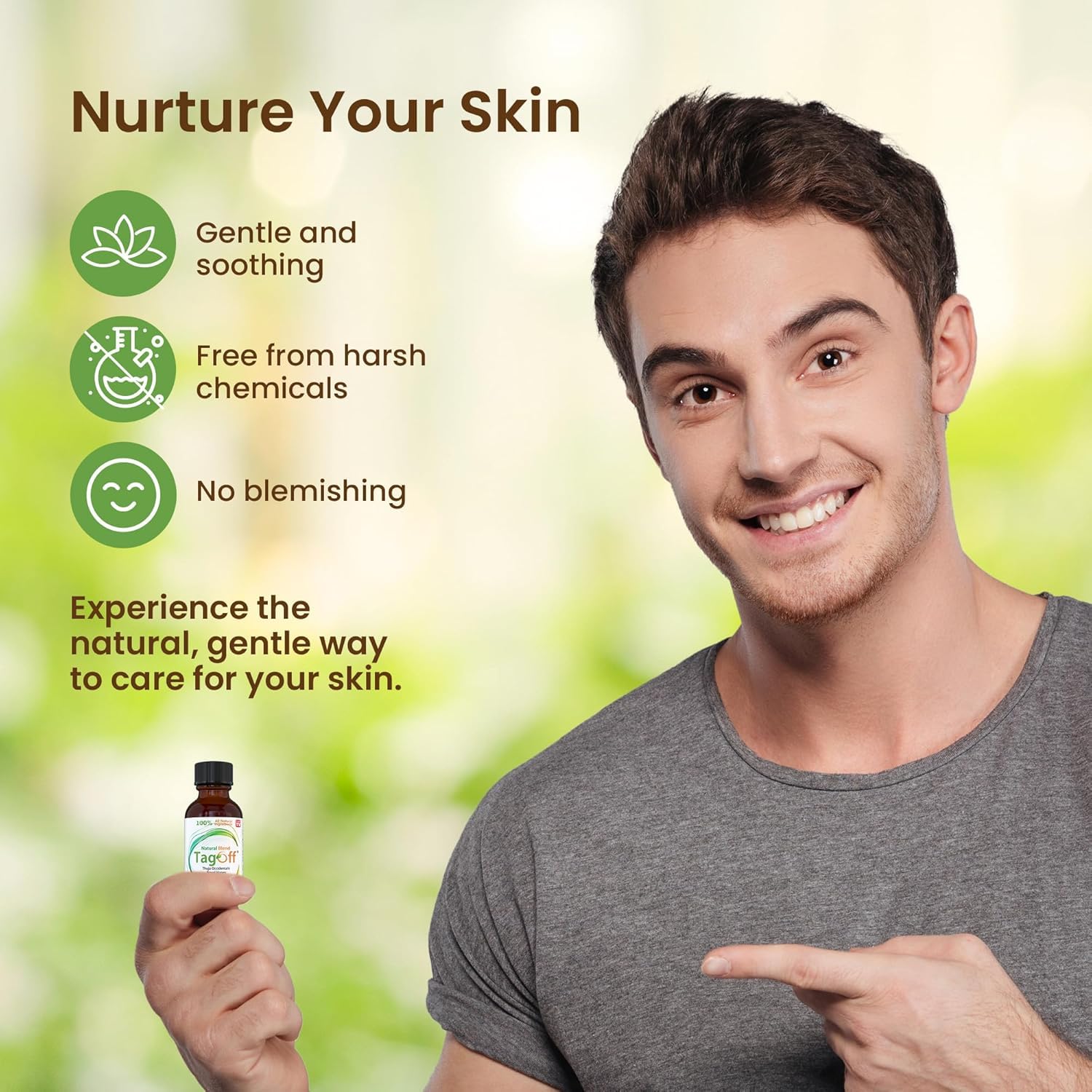 Tag Off Serum application swatch shows smooth texture on skin.