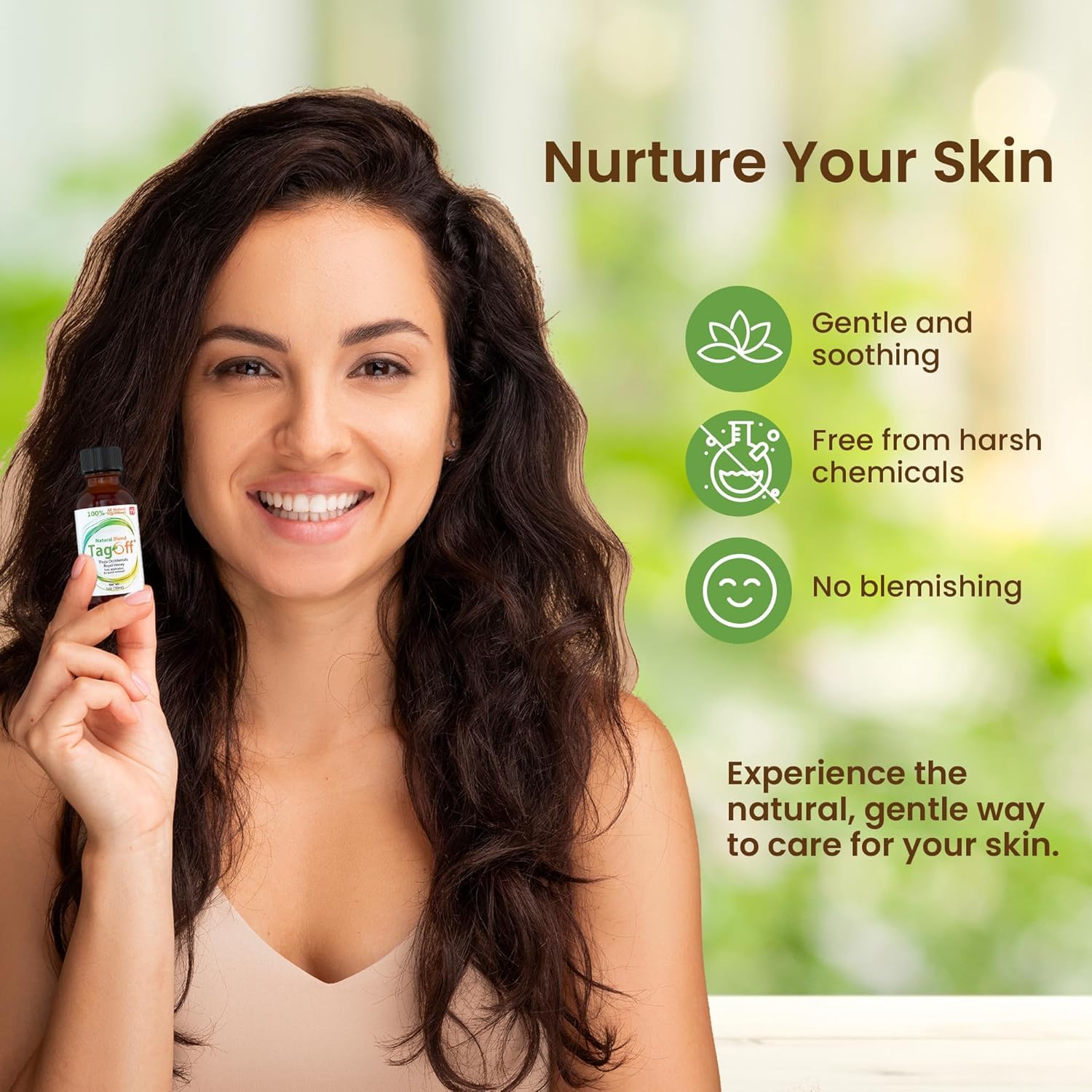 Tag Off Serum packaging USA shot reinforces clean beauty origin.