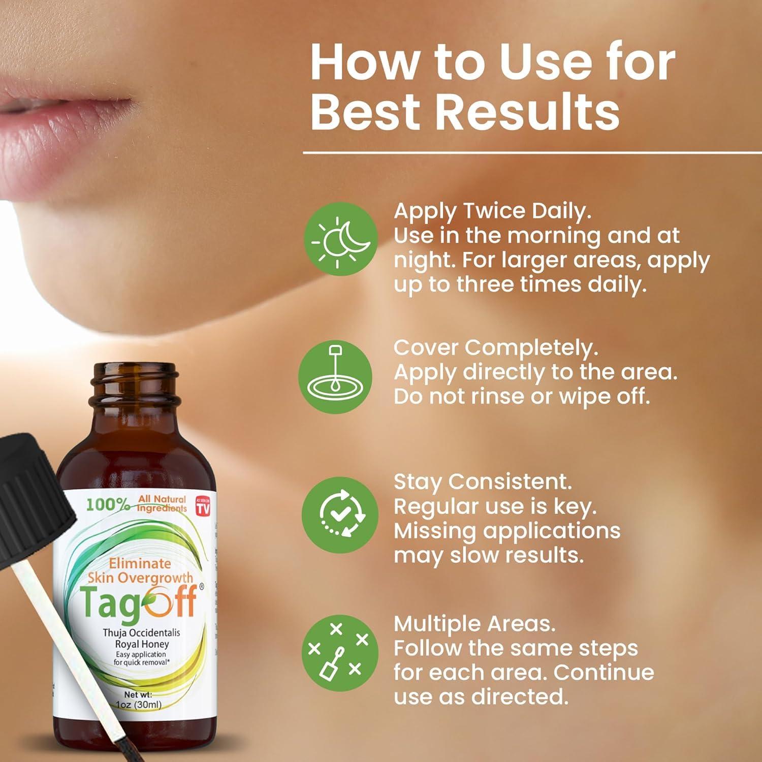 Tag Off Serum tea tree close-up highlights refreshing, clarifying notes.