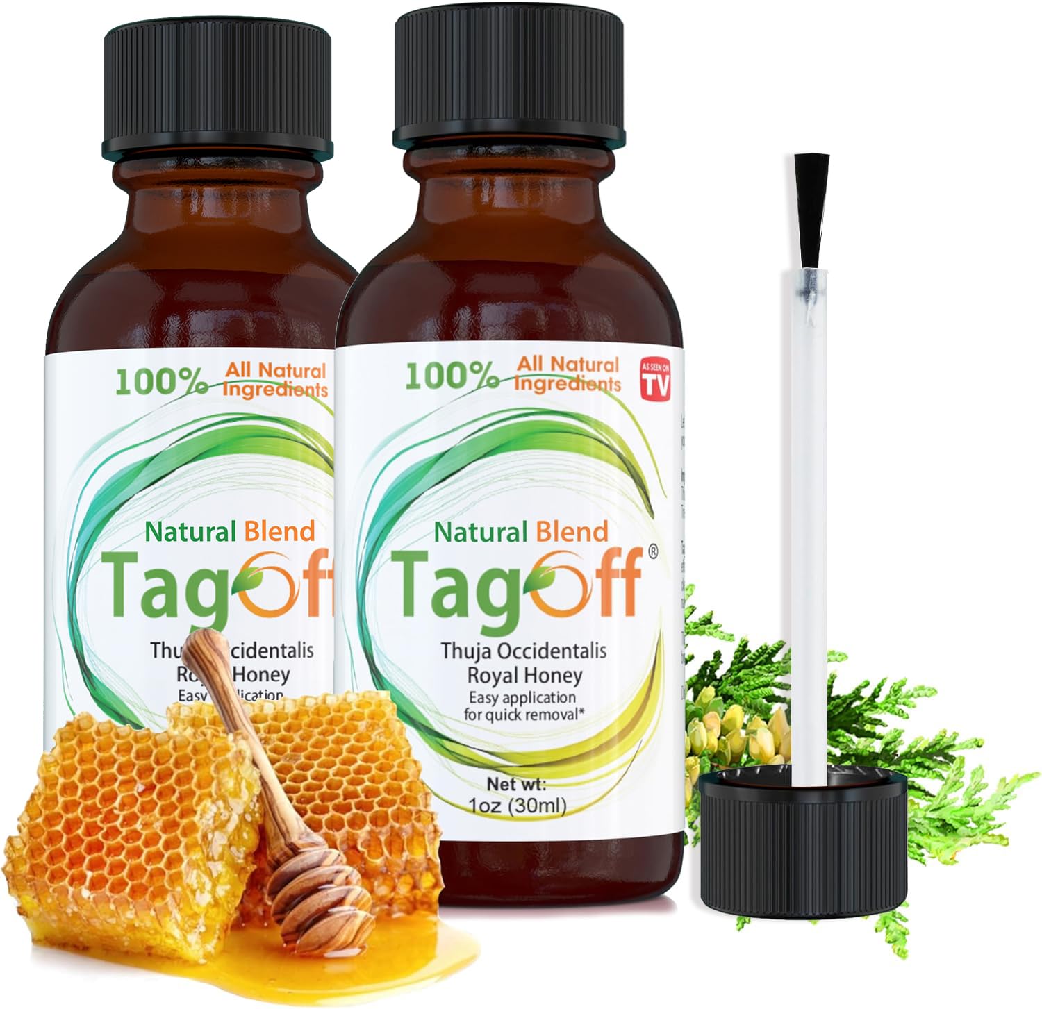 Tag Off Serum thuja occidentalis leaf emphasizes botanical skin care roots.
