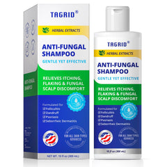 TAGRID Anti-Fungal Shampoo bottle front shows brand and calming formula.