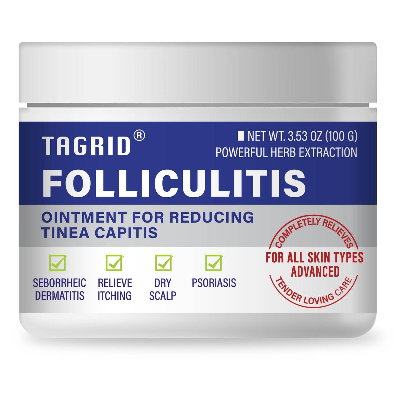 TAGRID Folliculitis Cream bottle front for daily-use hydration and soothing relief.