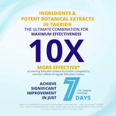 TAGRID Folliculitis Cream label close-up showing gentle, organic formula.