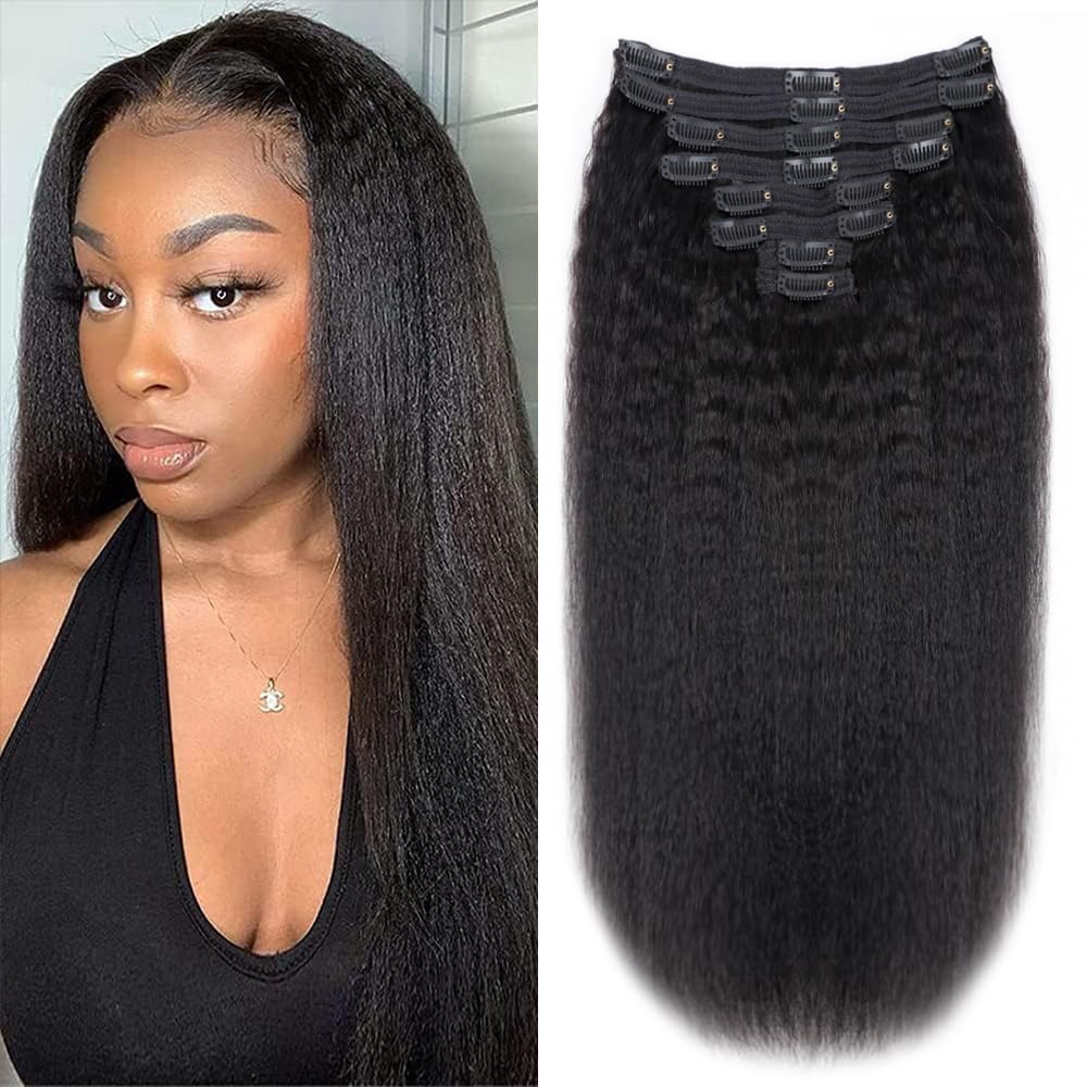 Tahikie kinky straight clip-in extensions with 8 pieces and 18 clips for easy volume