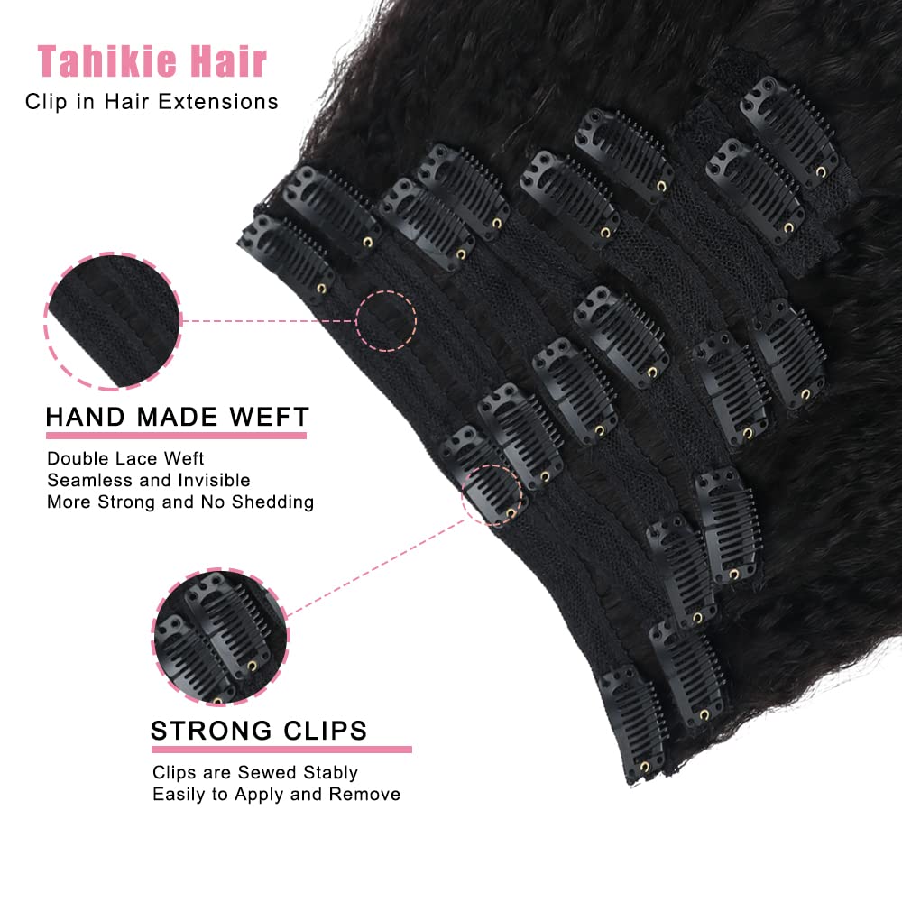 Tahikie natural black kinky straight texture clip-in extensions for versatile styling