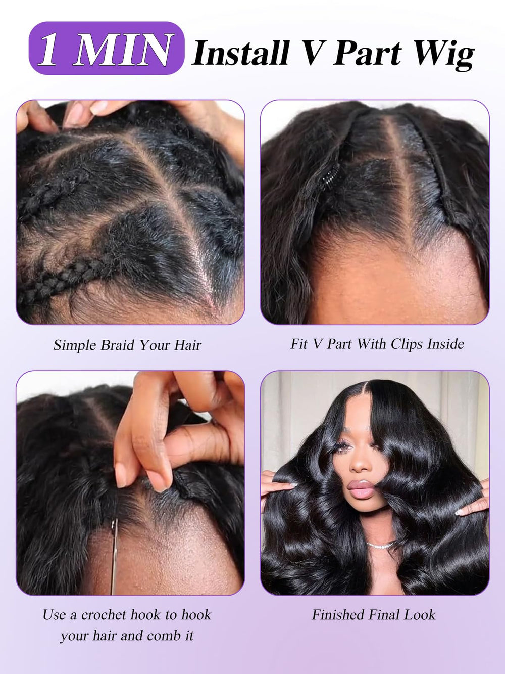 Tahikie V Part Wig model wearing in natural color 18 inch