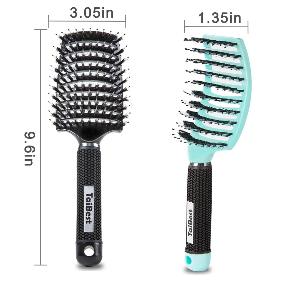TaiBest curved head detangler soft bristles for minimal tugging