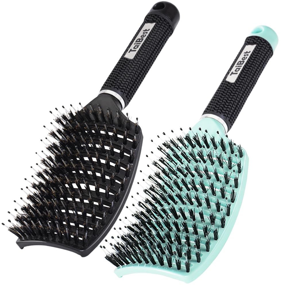 TaiBest boar bristle brush set front view for smooth detangling and oil distribution