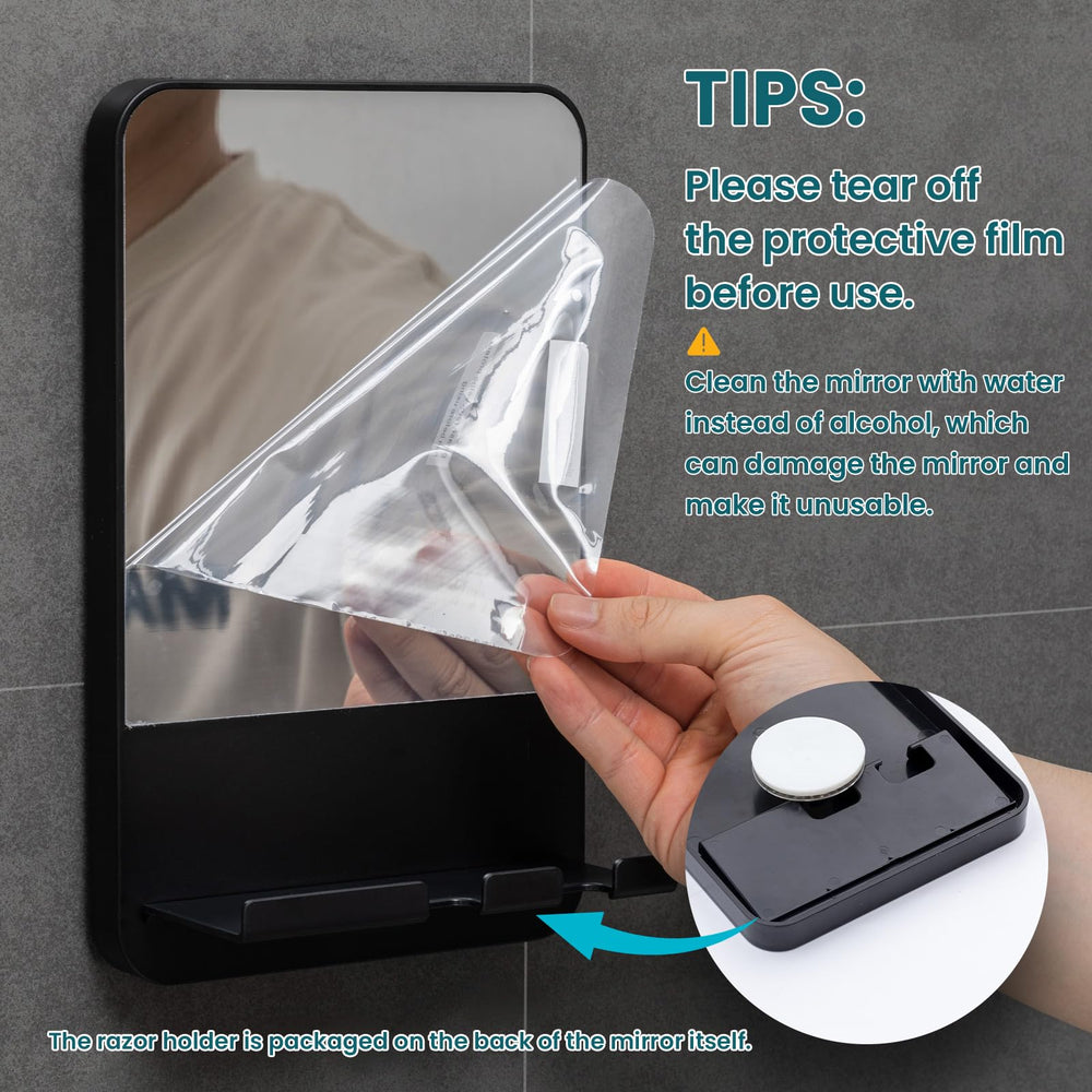TAILI shower mirror with dual razor holders keeps razors organized