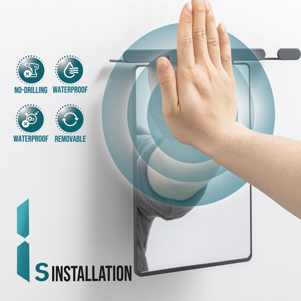 TAILI shower mirror storage-rack stores shaving gel and essentials to save space.