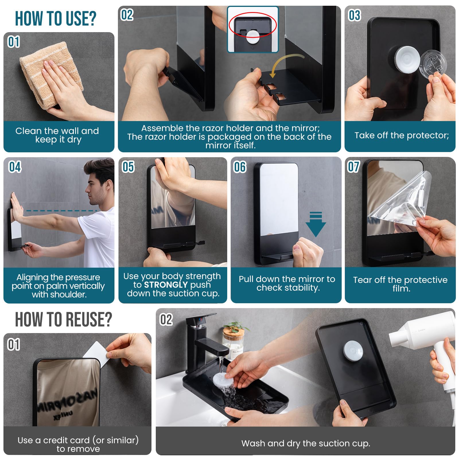 TAILI shower mirror storage tray keeps shaving gel within reach