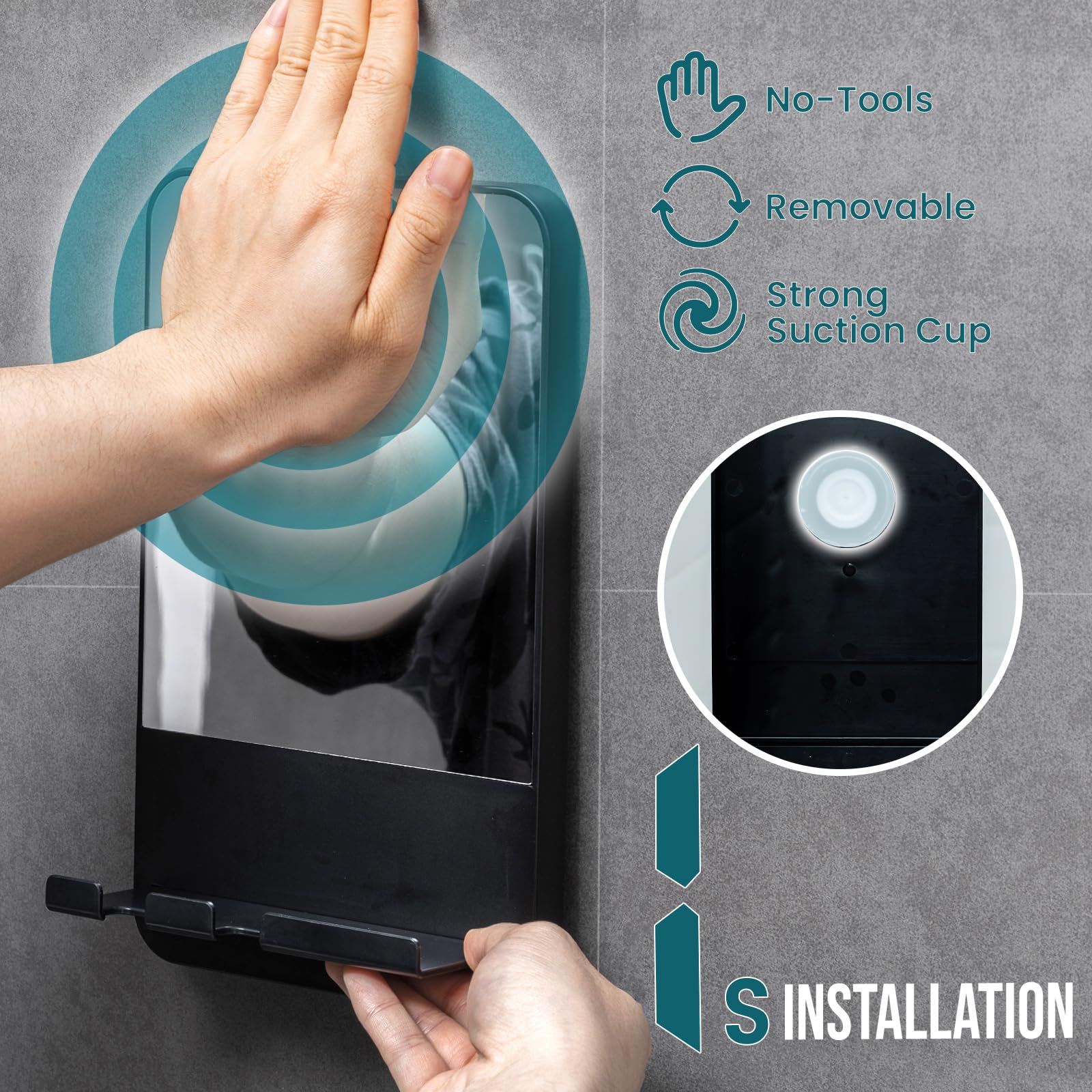 TAILI fogless mirror demonstrates tool-free suction cup installation