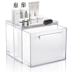 TAINESS acrylic towel storage box with drawer keeps towels tidy and accessible.