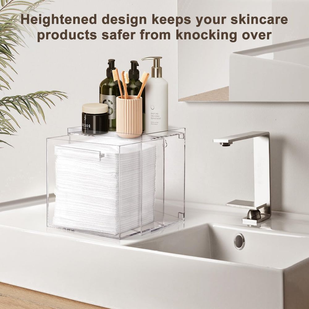 TAINESS clear acrylic box blocks moisture while displaying towels for quick check.