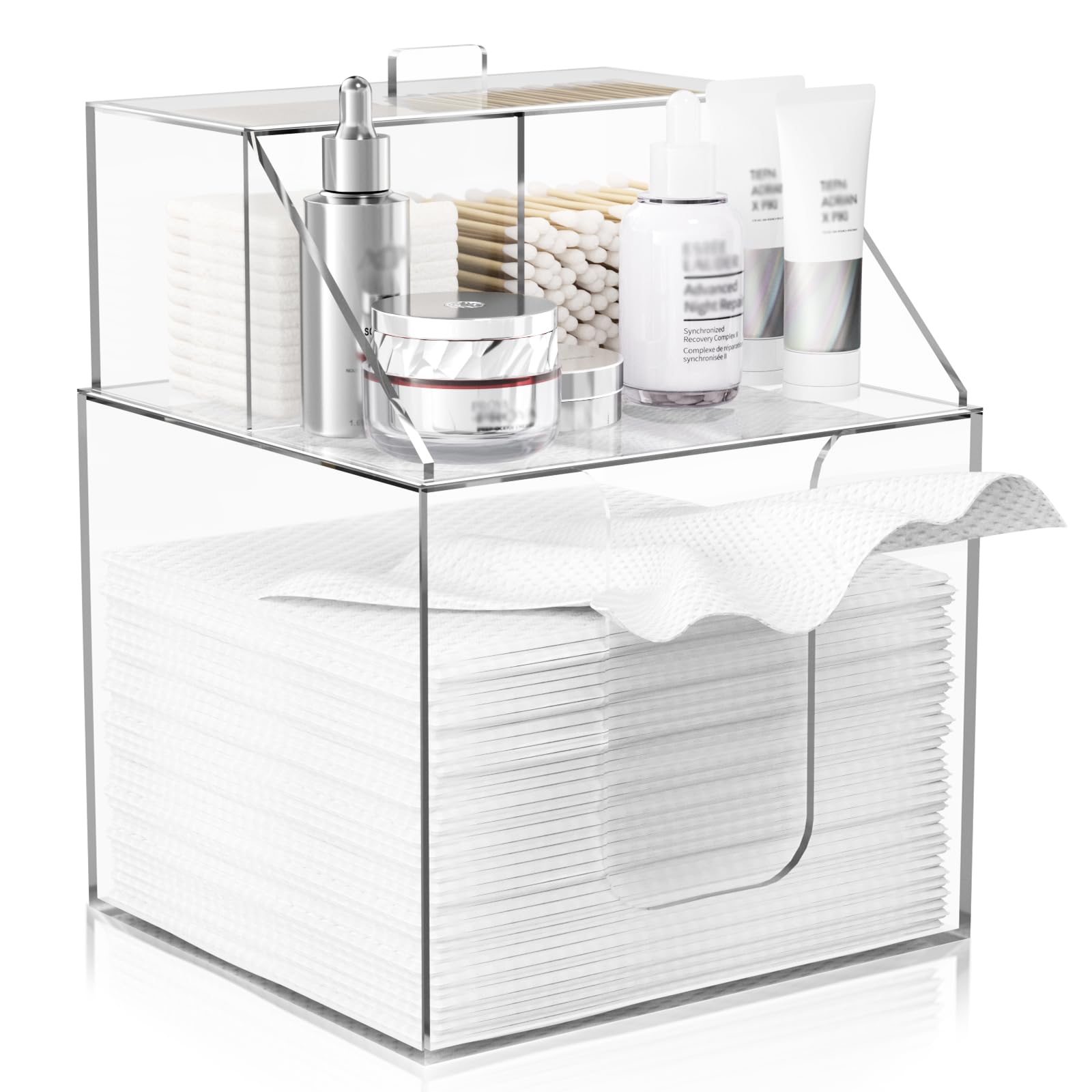 TAINESS face towel storage box glossy clear front view for compact towel organization