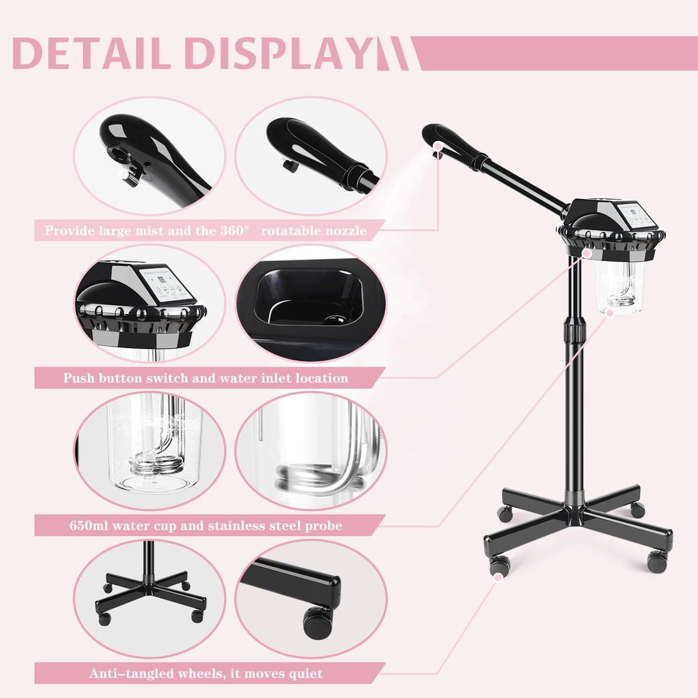Takeashine adjustable height facial steamer demonstrates flexible comfort for varied users