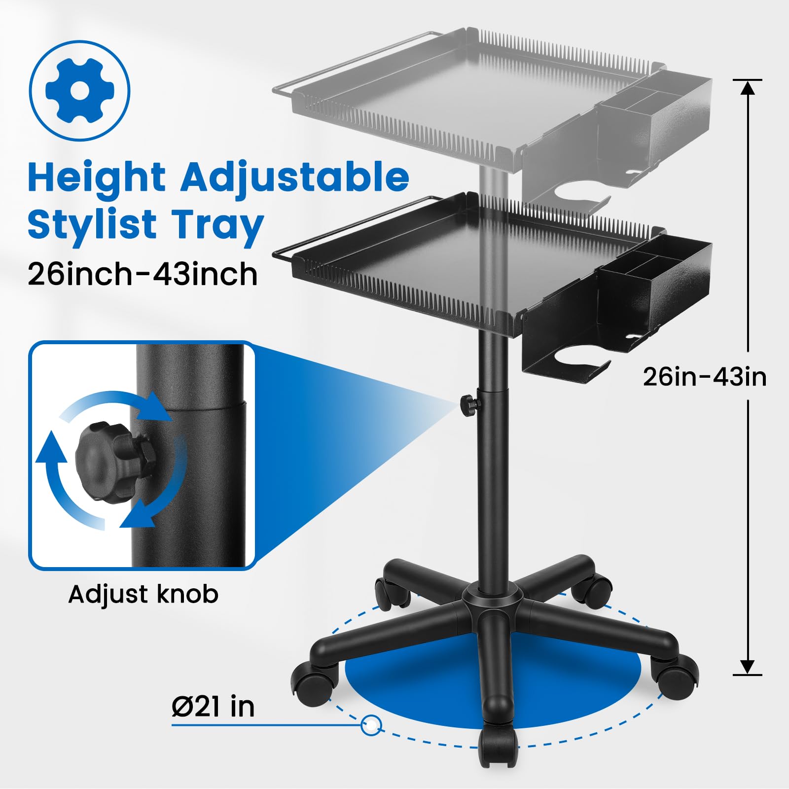 Takeashine height-adjustment-knob enables ergonomic stand or sit work height.
