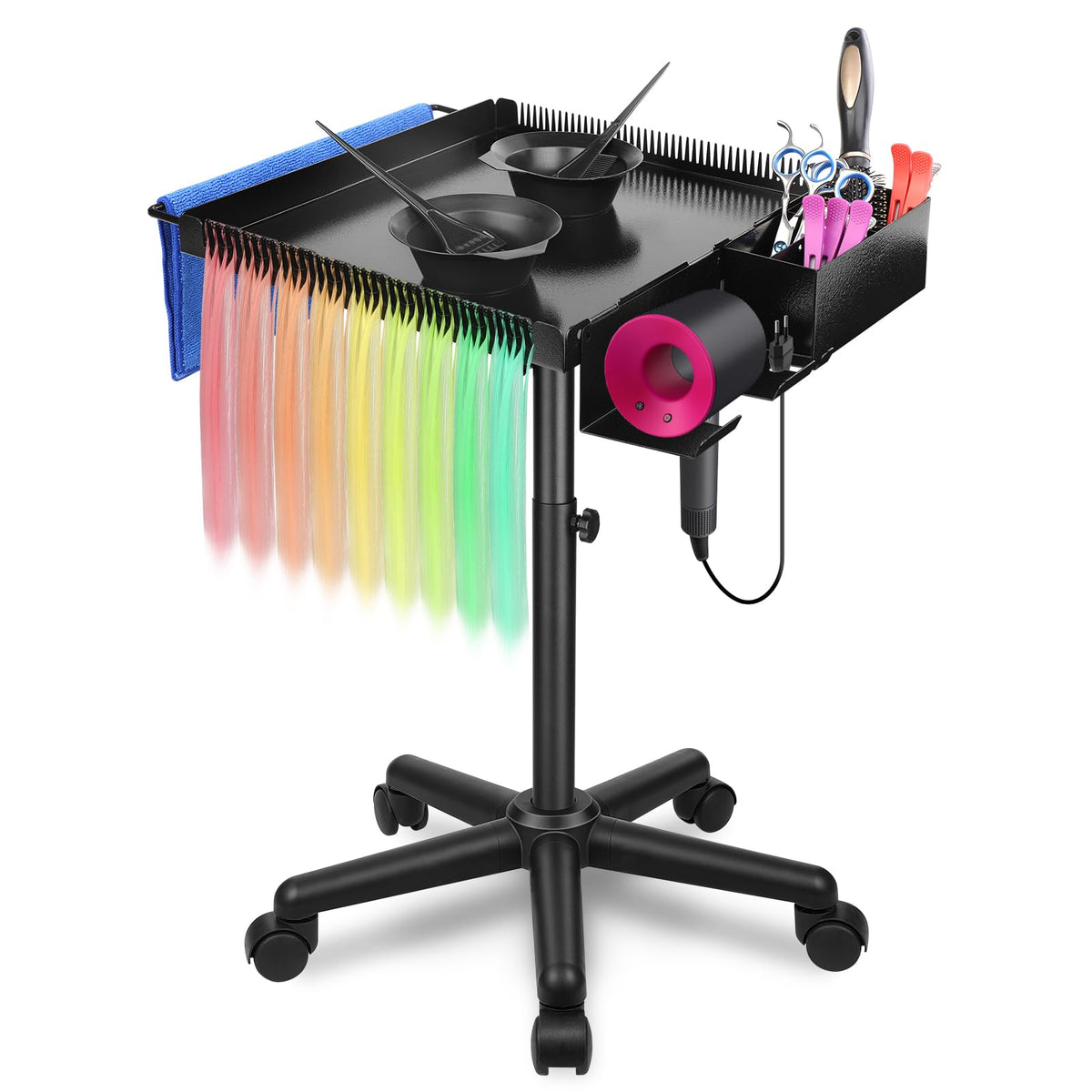 Takeashine rolling salon tray side view demonstrates mobile efficiency for busy stations.