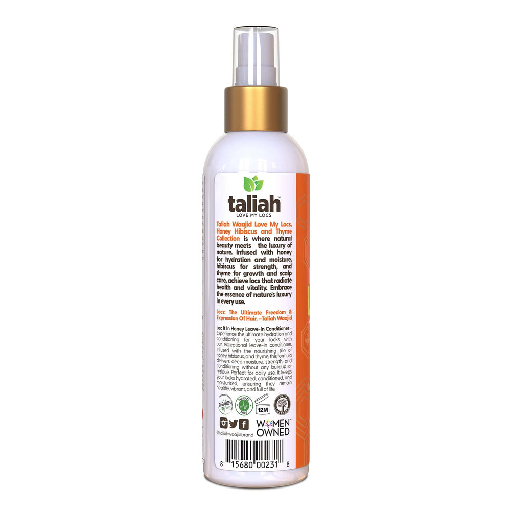 Taliah Waajid Love My Locs honey hibiscus ingredients image highlights hydration and strength benefits.