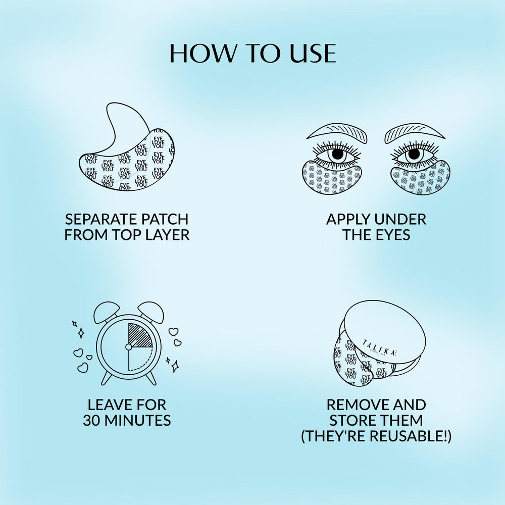 Talika Eye Therapy Patch after-use glow suggests refreshed under-eye contour.