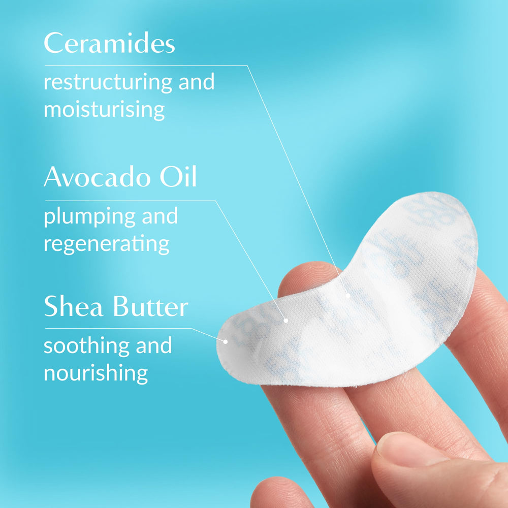 Talika Eye Therapy Patch on the eye area demonstrates soothing, smoothing action for tired eyes.